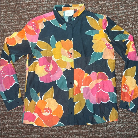 Sezane Pierro black silk top Never Ending Summer button down women’s blouse - Picture 5 of 12